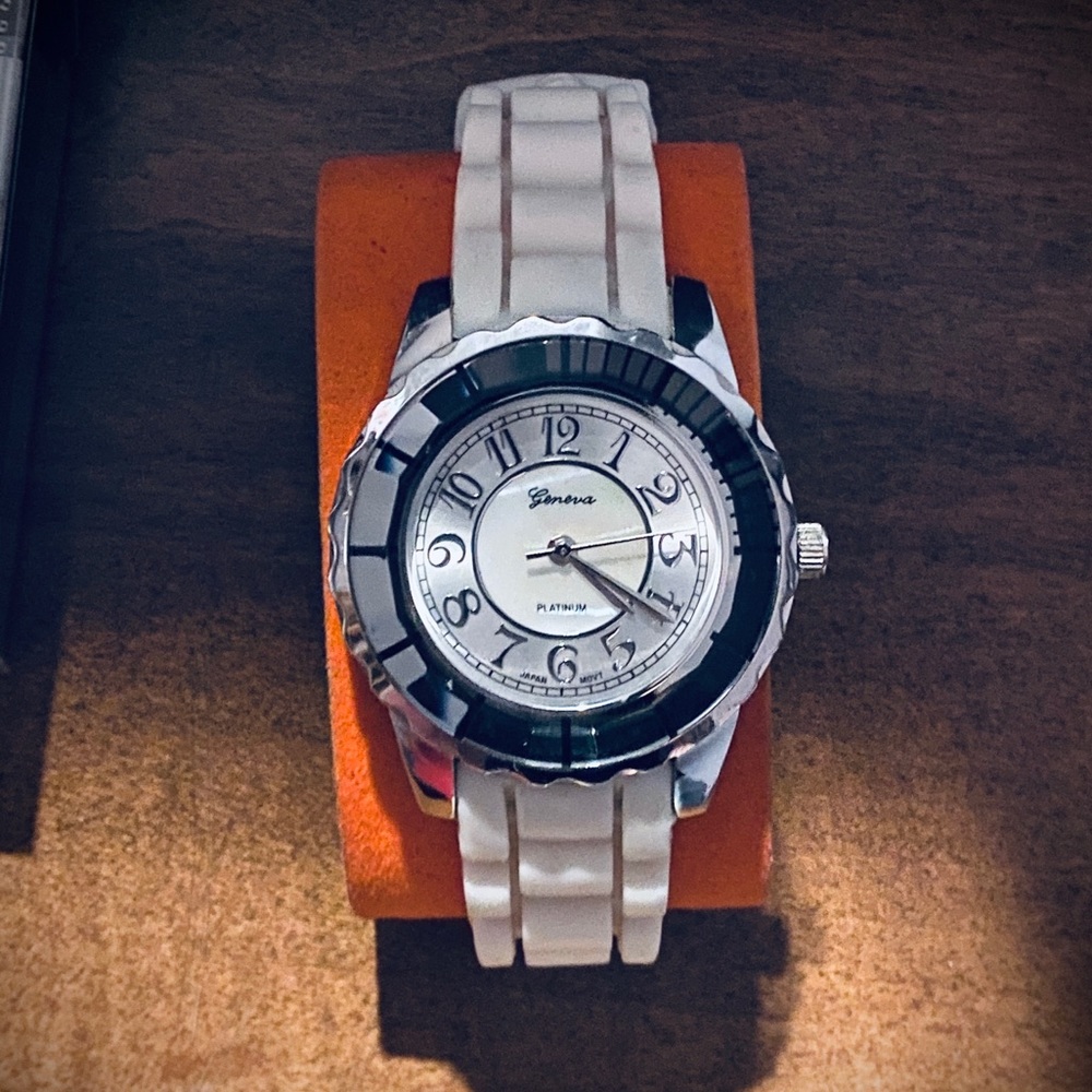 Geneva Silver/White Watch with iridescent detail!